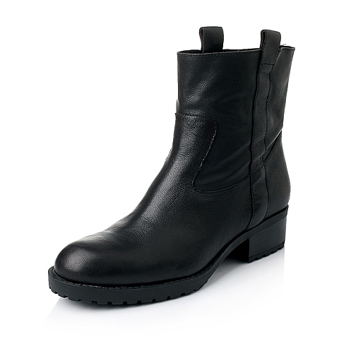 STACCATO/思加图秋季专柜同款黑色油蜡羊皮女皮鞋EA569CD3