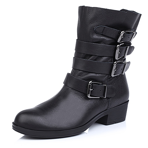 STACCATO/思加图冬季专柜同款女士黑色荔纹牛皮女皮靴9GV15DZ3
