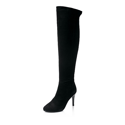 STACCATO/思加图冬季专柜同款黑色羊绒面皮女靴EF536DC3