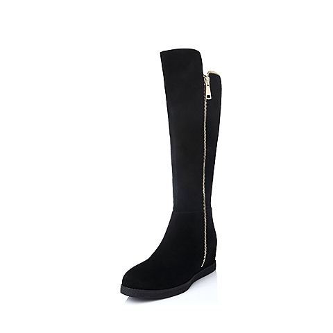 STACCATO/思加图冬季专柜同款黑色羊绒面皮女皮靴（绒里）9SI02DG4