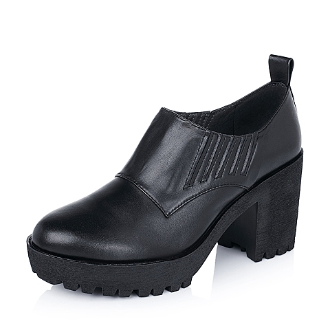 STACCATO/思加图秋季专柜同款黑色牛皮粗跟满帮女单鞋9QD24CM5