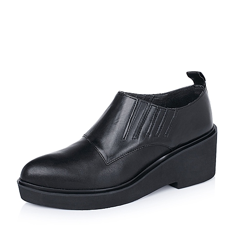 STACCATO/思加图秋季专柜同款黑色牛皮坡跟满帮女单鞋9XH01CM5