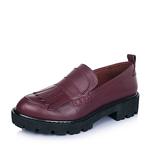 STACCATO/思加图秋季专柜同款暗红色胎牛皮革女单鞋9XF04CM5