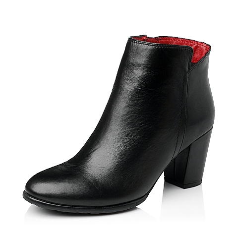 STACCATO/思加图冬季专柜同款黑色羊皮女短靴9SA08DD5
