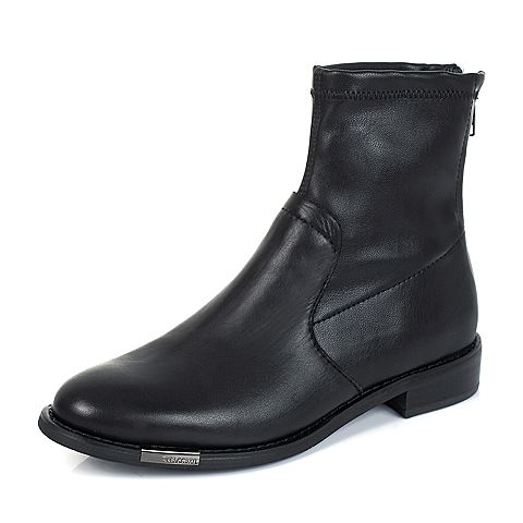 STACCATO/思加图冬季专柜同款黑色牛皮女靴（皮里）9RA45DD5