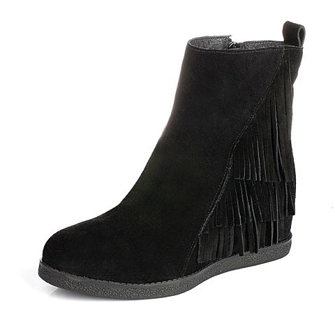 STACCATO/思加图冬季专柜同款黑牛皮女靴(皮里)9SI10DZ5