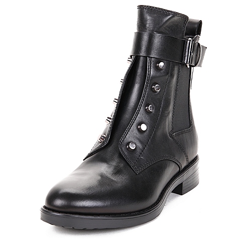 STACCATO/思加图冬季专柜同款黑打蜡胎牛皮女靴(皮里)9XS04DD5