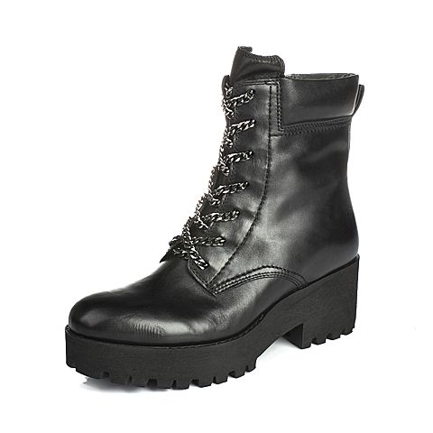 STACCATO/思加图冬季专柜同款黑打蜡胎牛皮女靴（皮里）XP03DDD5