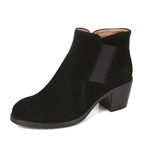 STACCATO/思加图冬季专柜同款黑色羊皮女靴YV100DD5