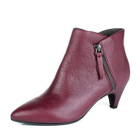 STACCATO/思加图冬季专柜同款酒红色牛皮女靴C6101DD5