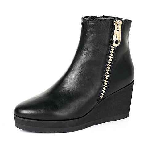 STACCATO/思加图冬季专柜同款黑色牛皮女靴9WS01DD5
