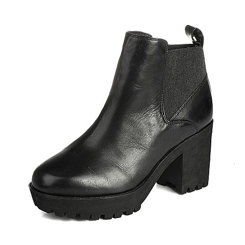 STACCATO/思加图冬季专柜同款黑色牛皮女靴（毛里）9QD21MD5