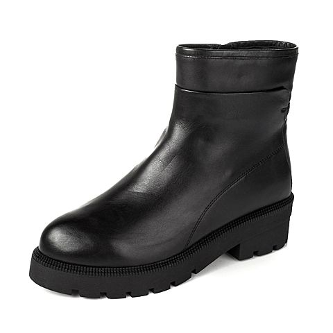 STACCATO/思加图冬季专柜同款黑色牛皮女靴（毛里）D6101MZ5