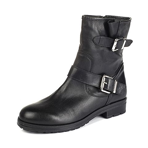 STACCATO/思加图冬季专柜同款黑色牛皮女靴9GS12DZ5