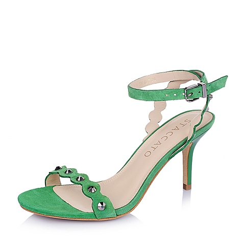 STACCATO/思加图夏季专柜同款绿色羊绒皮革女凉鞋9VN08BL6