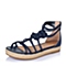 STACCATO/思加图夏季专柜同款深兰色PU女凉鞋（编织）9JG02BL6