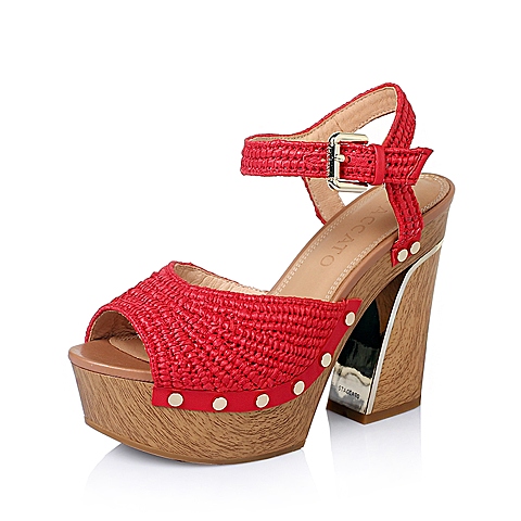 STACCATO/思加图夏季专柜同款红色PP草席编织女凉鞋9JP01BL6