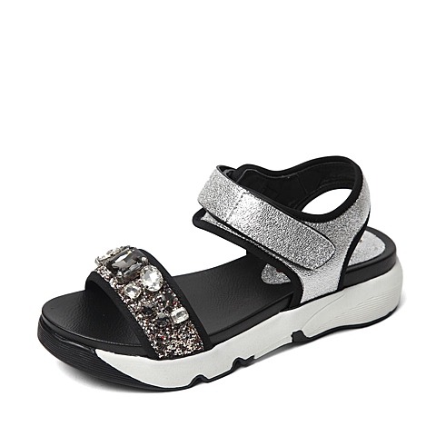 STACCATO/思加图夏季专柜同款银色摔纹金属牛皮女皮凉鞋F6101BL6