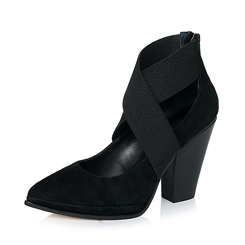 STACCATO/思加图秋季专柜同款黑色羊绒皮女单鞋9B503CQ6