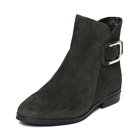 STACCATO/思加图冬季专柜同款深灰色羊绒皮单里女皮靴9KH18DD6