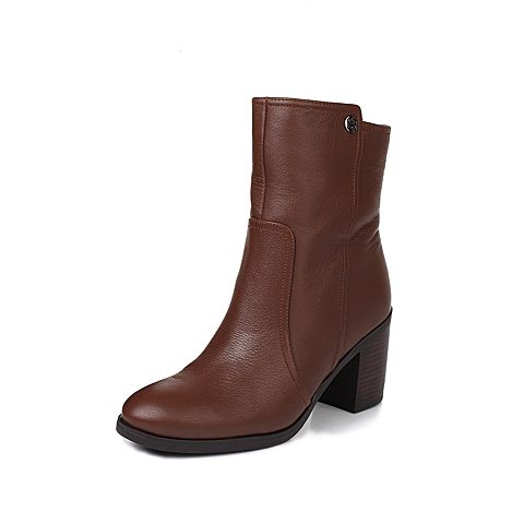 STACCATO/思加图冬季专柜同款啡色牛皮女靴9C905DD6