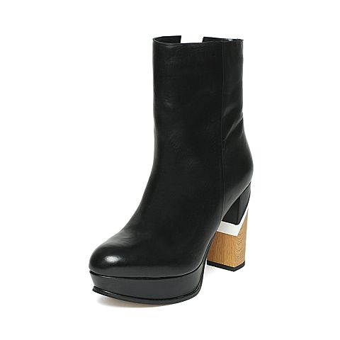STACCATO/思加图冬季专柜同款黑色牛皮女靴9C707DD6