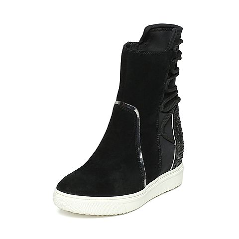 STACCATO/思加图冬季专柜同款黑色羊皮女靴9YB06DS6