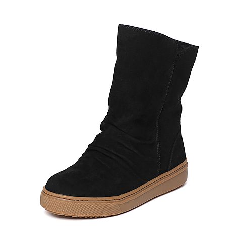 STACCATO/思加图冬季专柜同款黑色羊皮女靴9D202DZ6