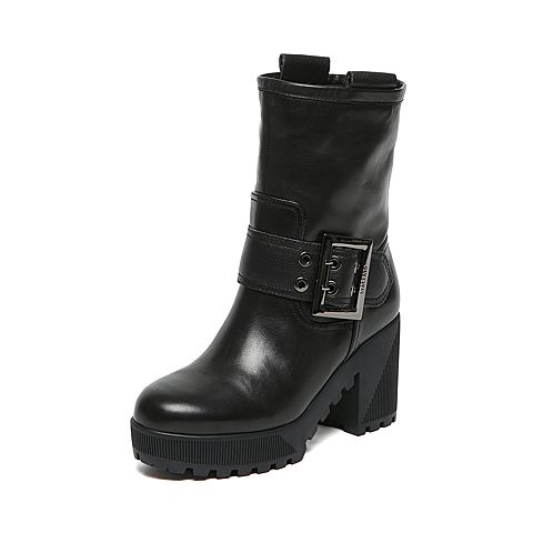 STACCATO/思加图冬季专柜同款黑色牛皮女靴9D103DZ6