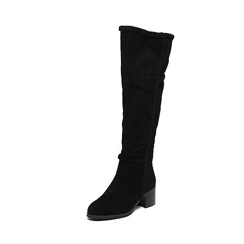 STACCATO/思加图冬季专柜同款黑色羊皮女长靴(半绒半毛)9SF16DG6