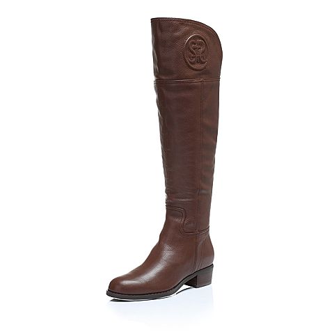 STACCATO/思加图冬季专柜同款啡色牛皮革女皮靴9C601DG6