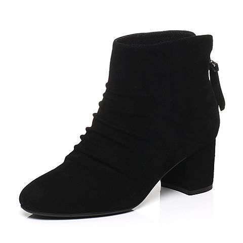 STACCATO/思加图冬季专柜黑色同款羊绒皮女皮靴H1101DD6