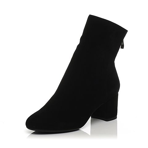 STACCATO/思加图冬季专柜黑色同款羊绒皮（绒里）女皮靴H5101DD6