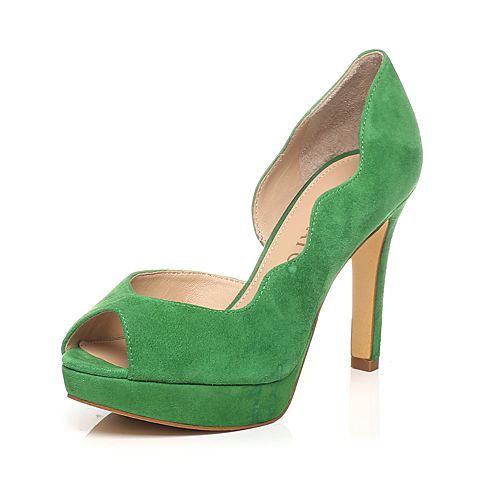 STACCATO/思加图春季专柜同款绿色羊皮女皮凉鞋9KM15AU6