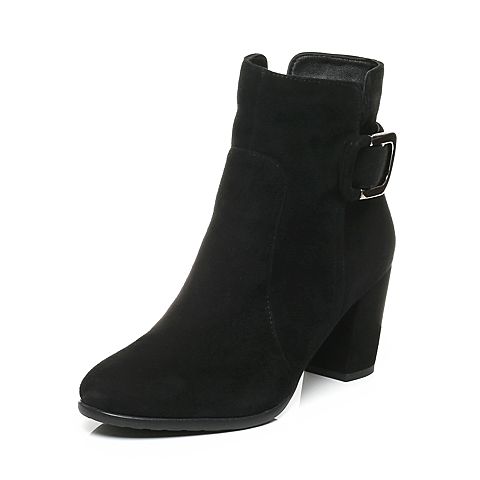 STACCATO/思加图冬季专柜同款黑色羊绒皮绒里女皮靴9SA17DD6