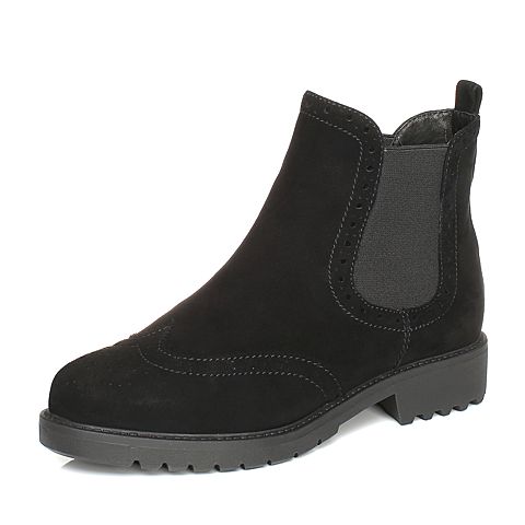STACCATO/思加图冬季专柜同款黑色羊绒皮绒里休闲女短靴MM001DD6