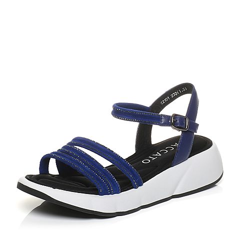 STACCATO/思加图夏季专柜同款蓝色女厚底皮凉鞋K2101BL7