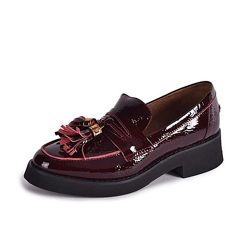 STACCATO/思加图秋季专柜同款深红色漆皮牛皮流苏女皮鞋9J302CM7