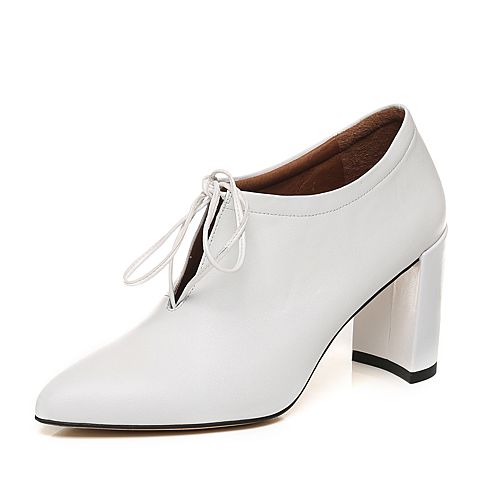 STACCATO/思加图秋季专柜同款白色羊皮尖头系带女皮鞋9H105CM7