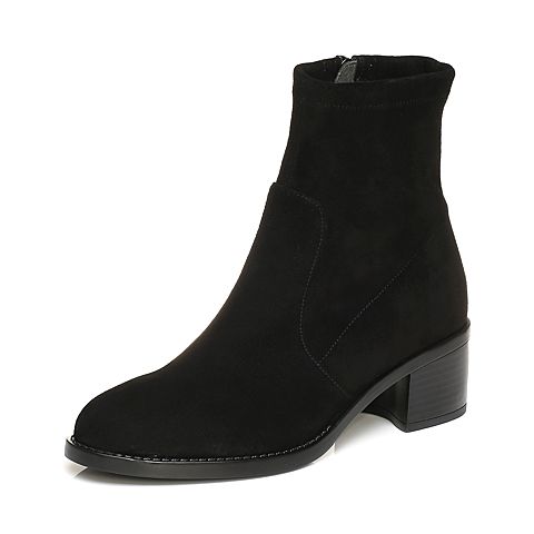 STACCATO/思加图新款黑色羊皮时装靴短筒女皮靴9I502DD7