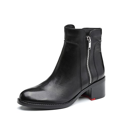 STACCATO/思加图冬季专柜同款黑色牛皮短筒女皮靴9I509DD7