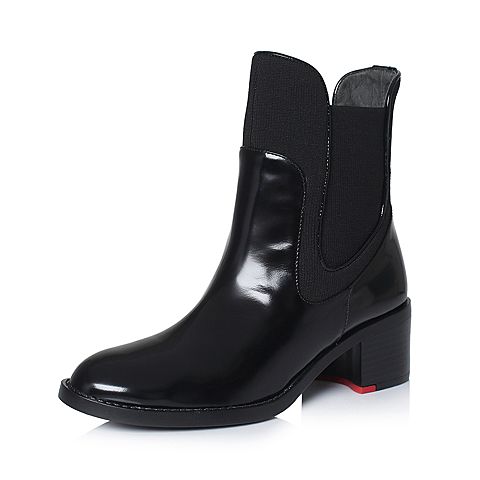 STACCATO/思加图冬季专柜同款黑色光面牛皮短筒女皮靴9I506DD7