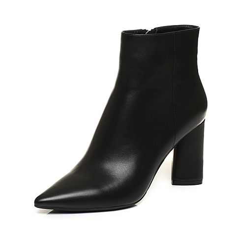STACCATO/思加图冬季专柜同款黑色牛皮女皮靴P4101DZ7