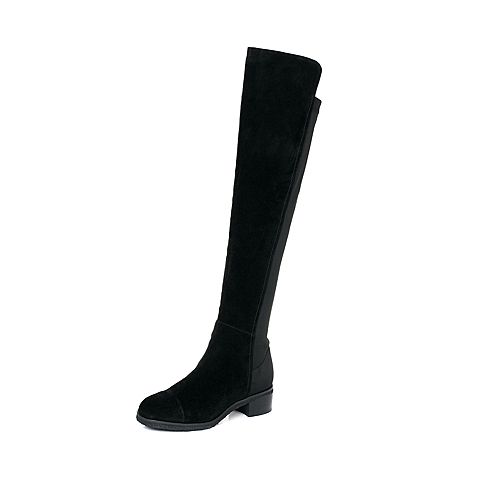 STACCATO/思加图冬季专柜同款黑色羊绒皮女皮靴P9001DC7