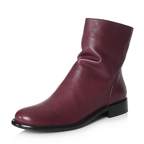 STACCATO/思加图冬季专柜同款红色牛皮短筒女皮靴Q9101DD7
