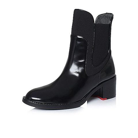 STACCATO/思加图冬季专柜同款黑色光面牛皮短筒女皮靴9I506DD7