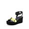 STACCATO/思加图2018年夏季专柜同款黄色绣花布坡跟女凉鞋9P901BL8