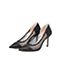 思加图2018年春季专柜同款黑色网布羊绒皮宽版浅口单鞋9I215AQ8