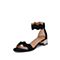 思加图2020夏季新款波浪纹一字带淑女粗跟低跟女皮凉鞋9US56BL0
