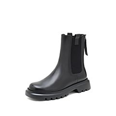 思加图2021冬季新款时尚英伦风切尔西靴粗跟中筒靴女皮靴D1579DZ1